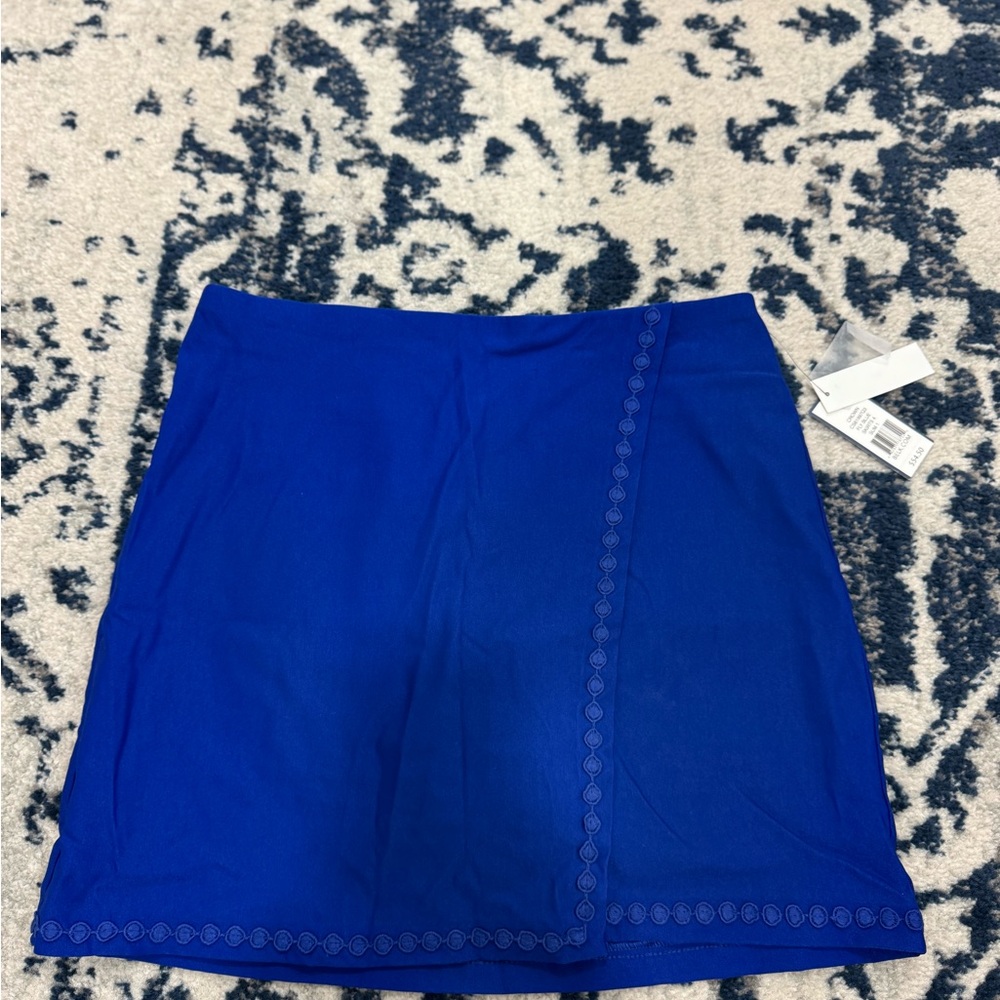 Vibrant Blue Skirt with Embroidered Trim